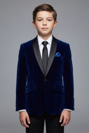 boys Indigo velvet tuxedo suit