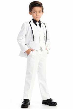 boy's white suit with black trim suit