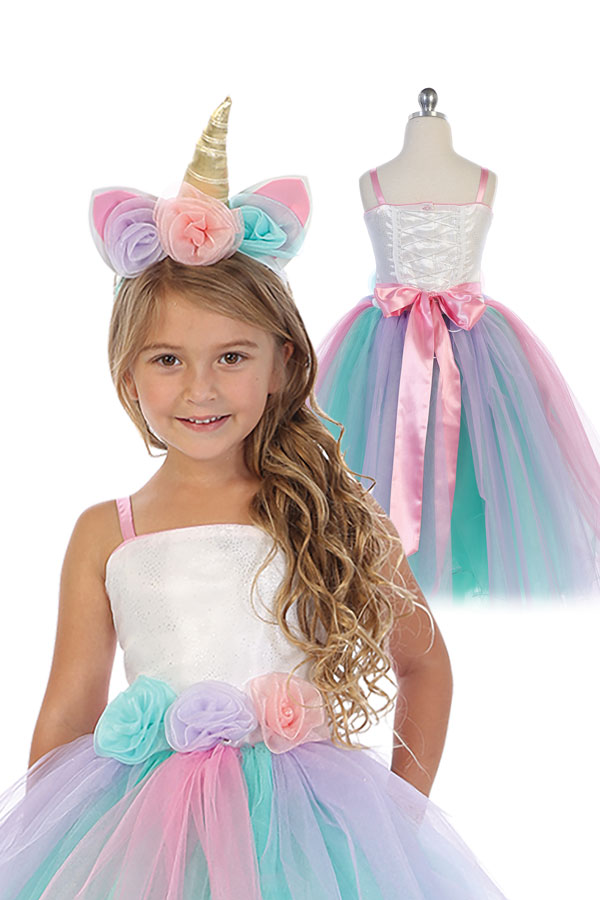 Wholesale girls unicorn dress with unicorn headband