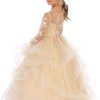 Champagne long sleeve dress with ruffled bottom