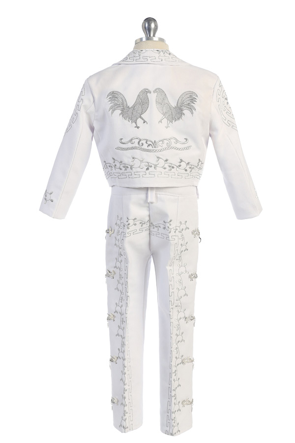 CH926-W Boy's white charro with silver embroidery - BijanKids