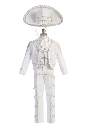 CH926-W Boy's white charro with silver embroidery