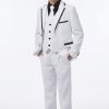 boys white suit with black trims, 5 piece set
