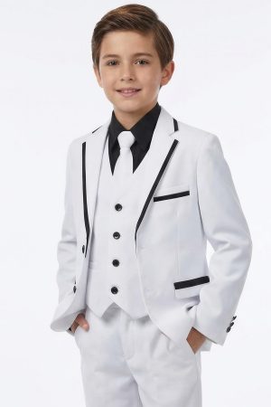 boys white and black suit, 5 pieces set