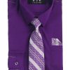 boy's purple long sleeve dress shirt made with a high quality cotton blend fabric. With a matching tie and handkerchief