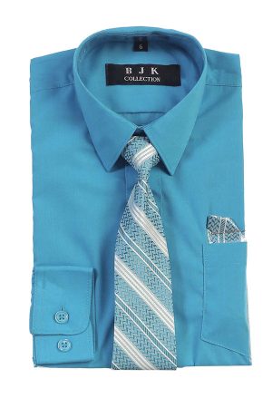 Boy's long sleeve dress shirt in turquoise color