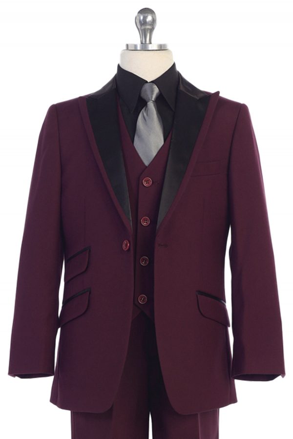 Dark Burgundy suit with black lapel