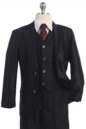 Black suit for boys with lapel stitch trim