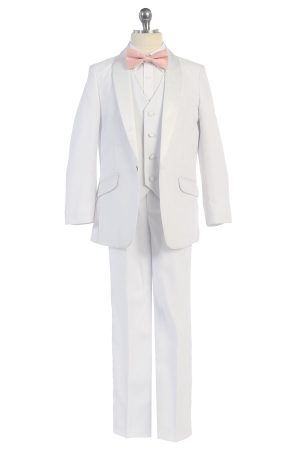 Alternative view of Y4026-W White Tuxedo with satin lapel for boys