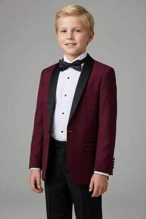 Alternative view of Y403-BU Burgundy tuxedo with black satin lapel