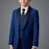 Royal blue, indigo tuxedo for boys with a satin black lapel