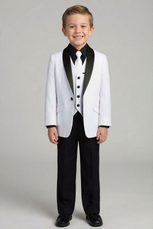 Alternative view of Y403-W/S Boy's white and black tuxedo