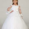 Wholesale girls dress with long sleeve and double tier gown