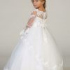 Wholesale girls dress with long sleeve and double tier gown