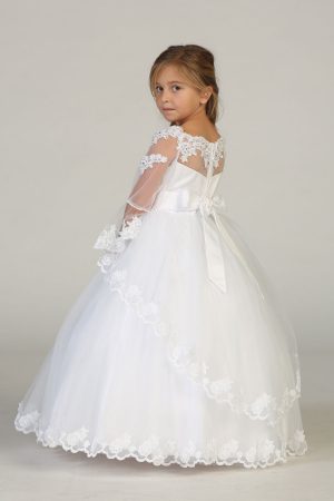 Wholesale girls dress with long sleeve and double tier gown