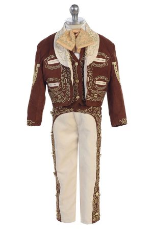Alternative view of CH929-B Brown and Ivory charro suit for boys