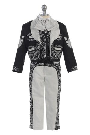 Alternative view of CH930-B/S Black and grey charro suit for boys