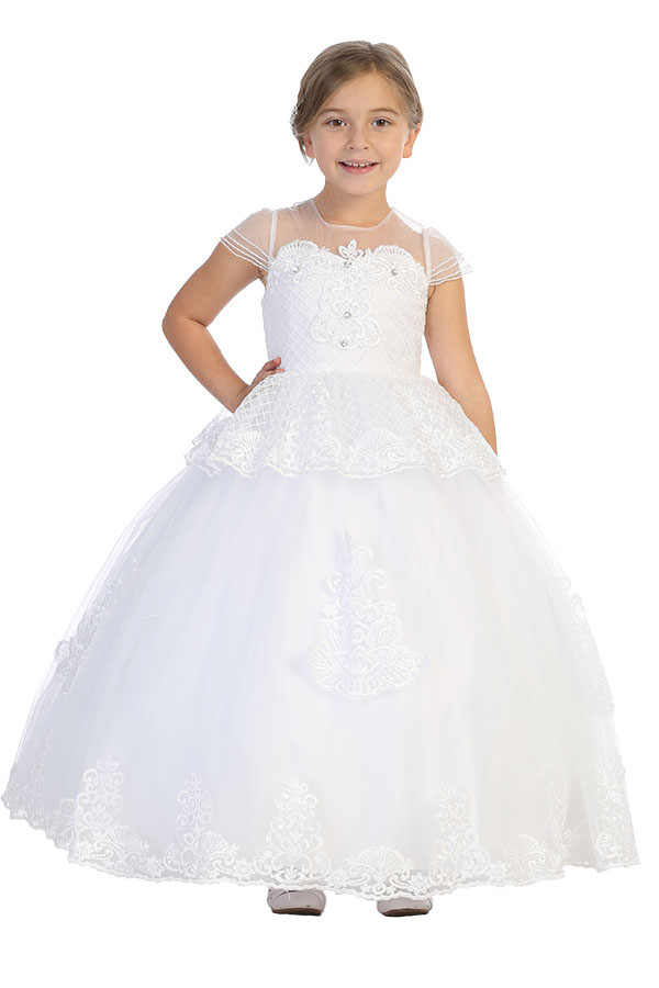 Wholesale communion dress with sheer cap sleeves