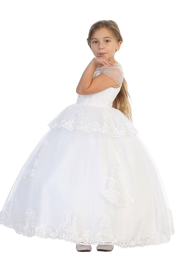 Wholesale communion dress with sheer cap sleeves