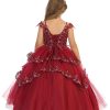 Multi layered ballgown with silver sequins in Burgundy color back