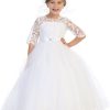 Wholesale white communion dress with lace sleeves