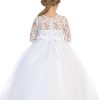 Wholesale white communion dress with lace sleeves