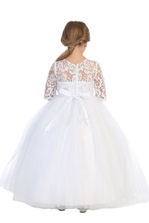 Wholesale white communion dress with lace sleeves