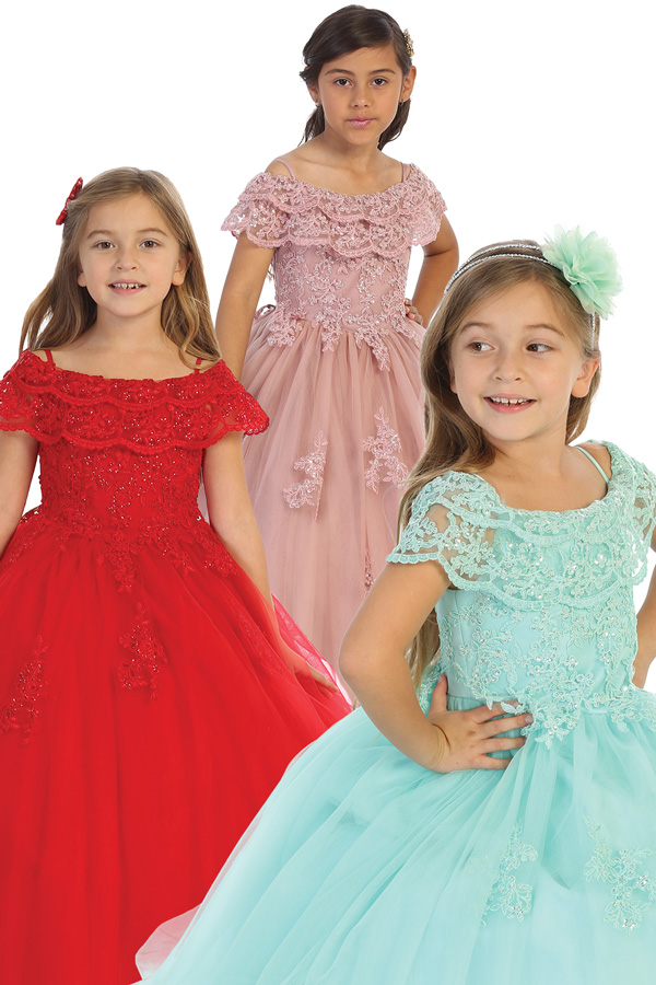 wholesale girls off the shoulder dresses in multiple colors