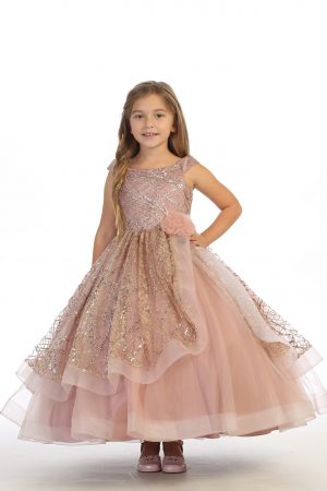 Wholesale glittered dress in mauve color, dusty pink, or rose gold.
