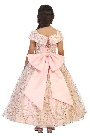 wholesale blush and glitter dress with corset back and large bow