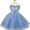 short flower girl dress with sequins top and corset back in dusty blue