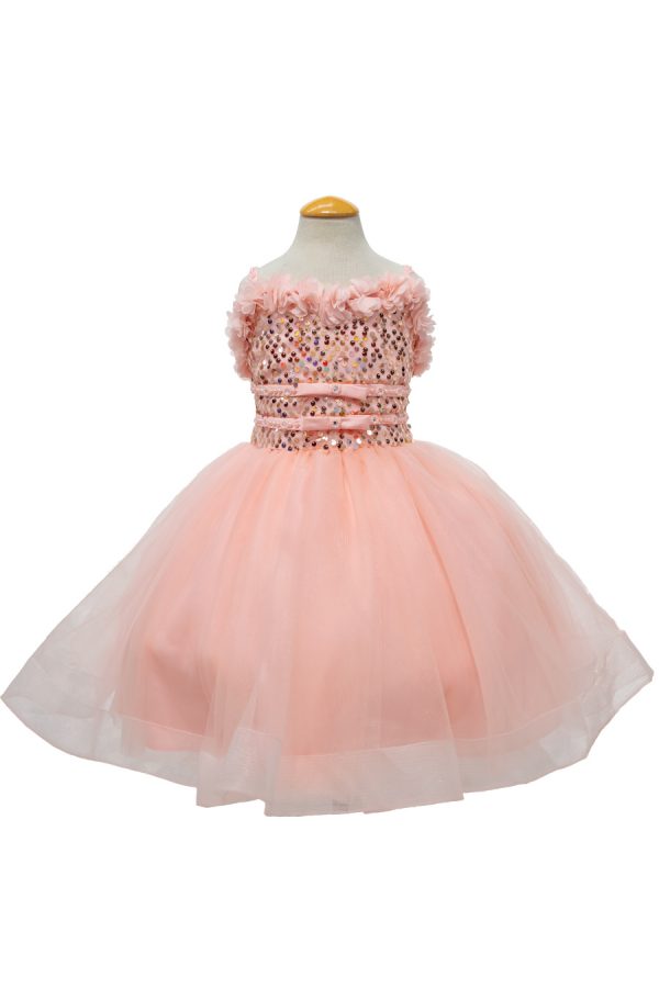 short flower girl dress with sequins top and corset back in Blush