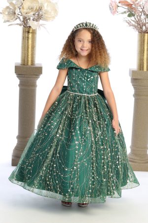 girls dress Emerald green with gold sequins