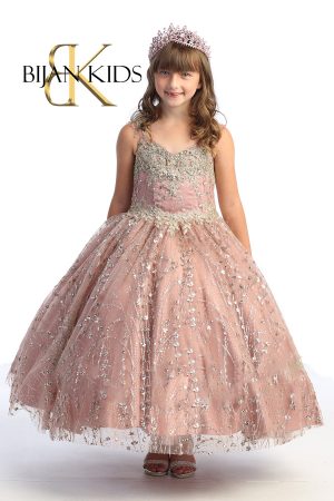 rose color dress for girls with golden embroidery