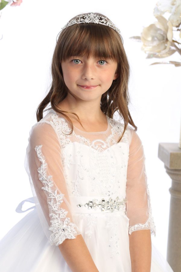 3/4 sleeve white dress for girls