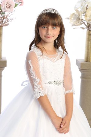 3/4 sleve white communion dress for girls