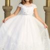white communion dress with cap sleeves