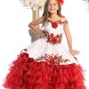Bijan kids charro dress in white with red flowers embellished with rhinestones