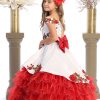 Bijan kids charro dress in white with red flowers embellished with rhinestones