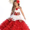 Bijan kids charro dress in white with red flowers embellished with rhinestones