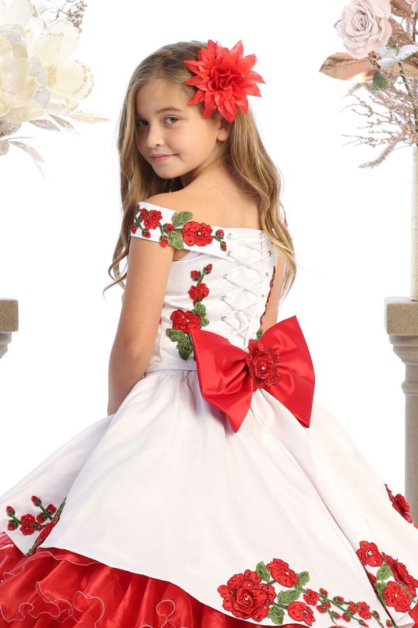 Bijan kids white and red charro dress for girls
