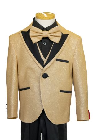 boy's gold glitter suit with black trims, by BJK Collection