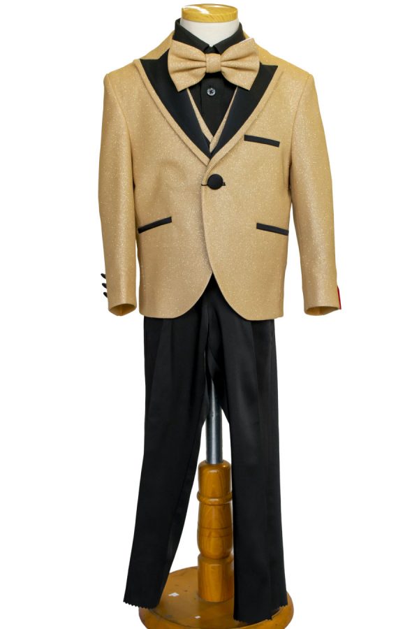 Boy's gold glitter suit with black pants and black trims