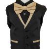 boys black vest with gold trims and gold bow tie