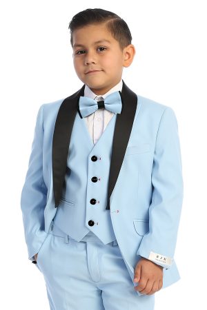 Baby blue suit with removable black satin lapel