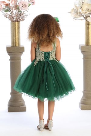 EMERALD GREEN DRESS WITH GOLDEN EMBROIDERED BODICE