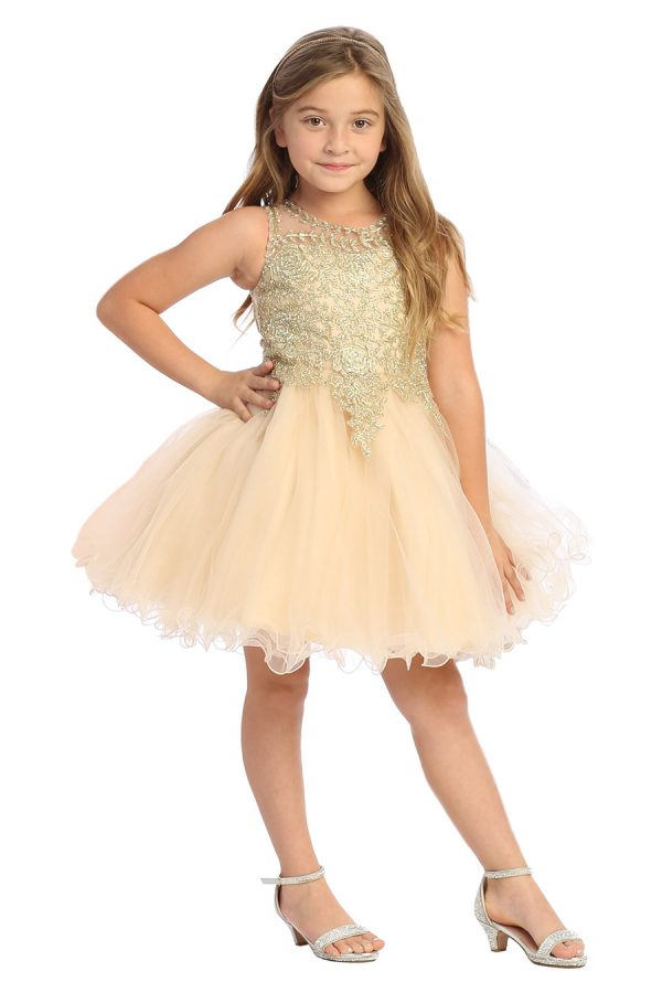 Girls champagne short dress for special occasion , little brides maids