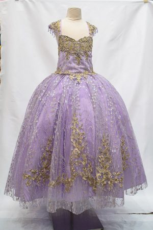 girls lavender dress with gold embroidery