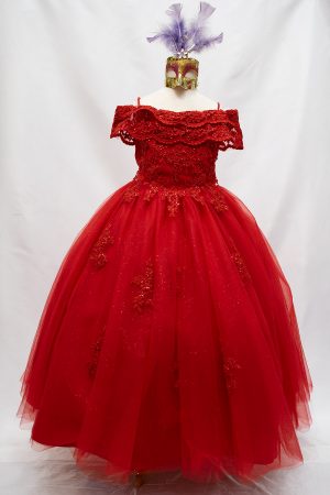 red dropdown shoulder dress for girls by Bijan kids wholesale kids