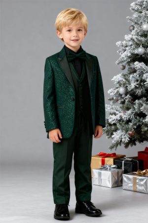 Alternative view of 2022SH-7 Emerald green glitter suit 5 pieces set for boys